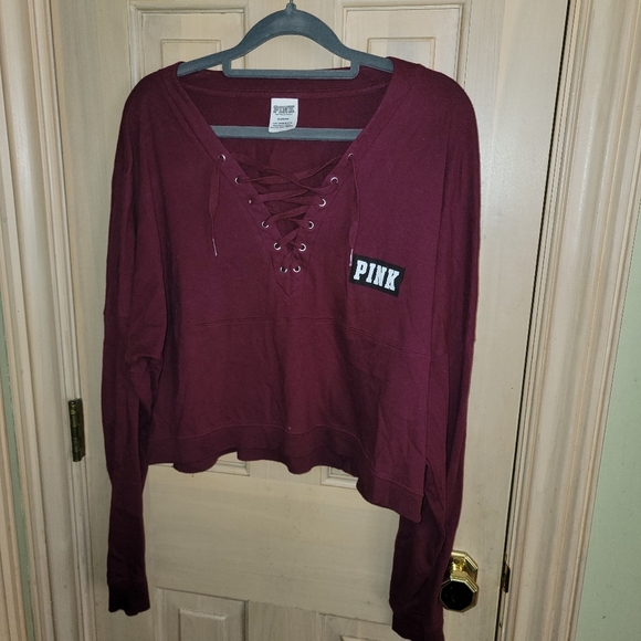 Misses sz M Pink Victoria Secret cropped Shirt Burgundy - Picture 3 of 5